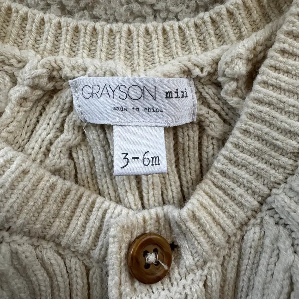 GRAYSON mini Ribbed Knit Baby Romper in Cream